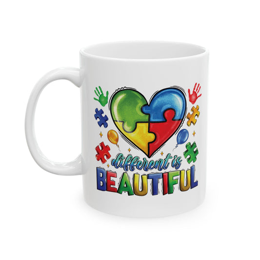 "Different is Beautiful" Puzzle Heart Mug